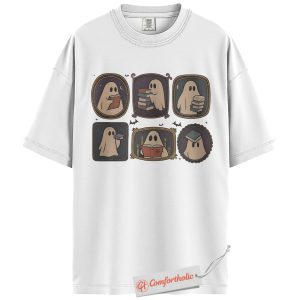 Alternative view of Ghost Reading Shirt, Cute Book Lover T-Shirt, Spooky Study Graphic Tee, Fall Gift for Students and Teachers, Halloween Comfort Colors Shirt