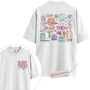 Alternative view of Personalized Rad Tech Shirt, Custom Radiologic Technologist T-Shirt, Cute X-Ray CT MRI Graphic Tee, Funny Radiology Comfort Colors Shirt 2-Sided