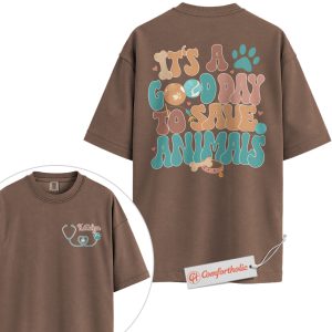 Alternative view of Personalized Vet Tech Shirt, It’s a Good Day to Save Animals T-Shirt, Cute Veterinary Worker Graphic Tee, Custom Animal Rescue Comfort Colors Shirt 2-Sided
