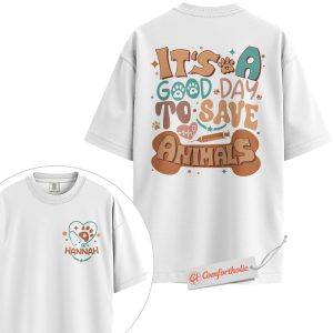 Alternative view of Custom Vet Tech Shirt, It’s a Good Day to Save Animals T-Shirt, Personalized Veterinary Graphic Tee, Cute Animal Care Comfort Colors Shirt 2-Sided