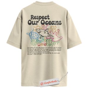 Respect Our Oceans Shirt, Shark and Turtle Marine Conservation T-Shirt, Save the Ocean Graphic Tee, Eco-Friendly Sea Life Gift, Awareness Comfort Colors Back Print Shirt