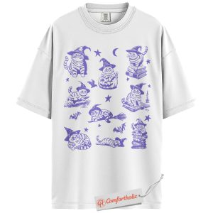 Alternative view of Halloween Cat Shirt, Witchy Kitty T-Shirt, Spooky Book Lover Graphic Tee, Fall Gift for Cat Moms and Halloween Fans, Cute Pet Comfort Colors Shirt