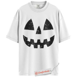 Alternative view of Jack O’Lantern Shirt, Minimalist Pumpkin Face Halloween T-Shirt, Spooky Fall Graphic Tee, Cute Grunge Halloween Gift, Comfort Colors Shirt