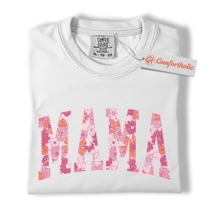 Alternative view of Floral Mama Shirt, Retro Flower Print Mom Shirt, Vintage Aesthetic Mother's Day Gift, Comfort Colors Tee