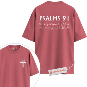 Alternative view of Psalms 91 Shirt, God Is My Refuge and Fortress Shirt, Under His Wings I Will Find Shelter Shirt, Christian Shirt, Bible Verse Shirt, Faith Comfort Colors Shirt 2-Sided