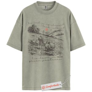 The Lord Is My Shepherd Shirt, Psalm 23-1-2 Bible Verse Shirt, Christian Shirt, Vintage Pasture Scene Faith Shirt, Religious Comfort Colors T-Shirt