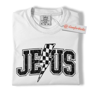 Alternative view of Jesus Lightning Bolt Shirt, Christian Shirt, Vintage Faith-Based Distressed Shirt, Bold Statement Jesus Shirt, Religious Comfort Colors Tee