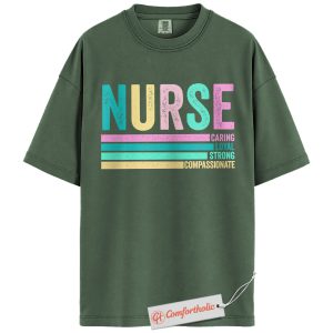 Alternative view of Colorful Nurse Shirt, Retro Nurse Appreciation T-Shirt, Cute RN Graphic Tee, Healthcare Worker Comfort Colors Shirt