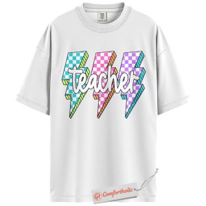 Alternative view of Teacher Shirt, Colorful Lightning Bolt Graphic Tee, Trendy Back to School T-Shirt, Education Comfort Colors Shirt