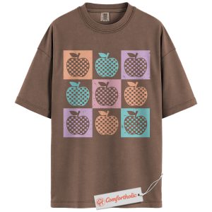 Trendy Teacher Shirt, Retro Apple Graphic T-Shirt, Back to School Tee, Colorful Education Comfort Colors Shirt