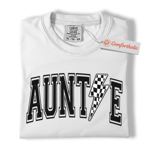 Alternative view of Auntie Shirt, Lightning Bolt Graphic Tee, Cool Checker Print Aunt T-Shirt, Trendy Comfort Colors Shirt