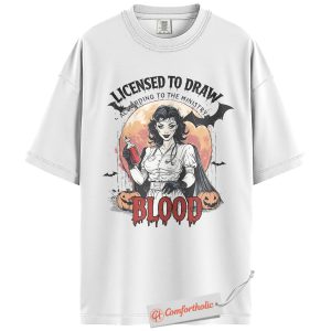 Alternative view of Licensed to Draw Blood Shirt, Funny Halloween Nurse T-Shirt, Retro Vampire Medical Graphic Tee, Creepy Spooky Horror Gift, Nurse Comfort Colors Shirt