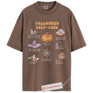 Halloween Self Care Shirt, Mental Health T-Shirt, Cute Spooky Pumpkin Graphic Tee, Inspirational Fall Quote Gift, Positive Comfort Colors Shirt