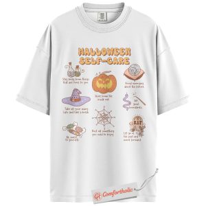 Alternative view of Halloween Self Care Shirt, Mental Health T-Shirt, Cute Spooky Pumpkin Graphic Tee, Inspirational Fall Quote Gift, Positive Comfort Colors Shirt