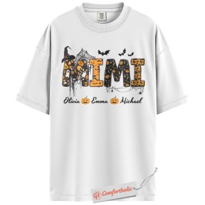 Alternative view of Custom Mimi Halloween Shirt, Personalized Grandma T-Shirt with Grandkids Names, Spooky Cute Pumpkin Ghost Graphic Tee, Fall Gift, Family Comfort Colors Shirt