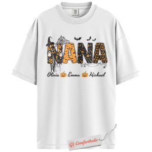 Alternative view of Custom Nana Halloween Shirt, Personalized Grandma T-Shirt with Grandkids Names, Spooky Cute Pumpkin Ghost Graphic Tee, Fall Gift, Family Comfort Colors Shirt