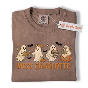 Custom Teacher Halloween Shirt, Personalized Ghost Book Reading T-Shirt with Name, Cute Spooky Classroom Graphic Tee, Fall Gift for Educators, Book Lover Comfort Colors Shirt