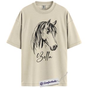 Personalized Horse Shirt, Custom Name Equestrian T-Shirt, Cute Horse Lover Graphic Tee, Rider Gift, Farm Animal Comfort Colors Shirt