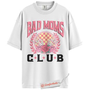 Alternative view of Bad Moms Club Shirt, Funny Mom Life T-Shirt, Vintage Skeleton Hand Rose Graphic Tee, Cool Mother’s Day Gift, Family Comfort Colors Shirt