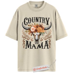 Country Mama Shirt, Western Cow Skull Mama T-Shirt, Boho Cowgirl Women’s Graphic Tee, Rustic Farm Mom Gift, Family Comfort Colors Shirt