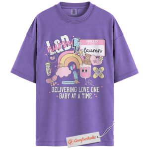 Personalized L&D Nurse Shirt, Delivering Love One Baby at a Time T-Shirt, Cute Labor & Delivery Nurse Graphic Tee, Maternity Nurse Appreciation Comfort Colors Shirt