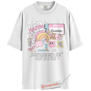 Alternative view of Personalized L&D Nurse Shirt, Delivering Love One Baby at a Time T-Shirt, Cute Labor & Delivery Nurse Graphic Tee, Maternity Nurse Appreciation Comfort Colors Shirt