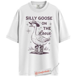 Alternative view of Silly Goose on the Loose Shirt, Funny Cowboy Goose T-Shirt, Farm Animal Graphic Tee, Western Humor Comfort Colors Shirt