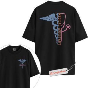 Personalized Medical Assistant Shirt, Custom MA Name T-Shirt, Stethoscope & Caduceus Symbol Tee, Healthcare Worker Comfort Colors Shirt 2-Sided