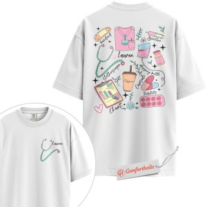 Alternative view of Custom Nurse Shirt, Personalized Nursing T-Shirt, Cute Medical Worker Graphic Tee, Nurse Student Gift, Comfort Colors Shirt 2-Sided