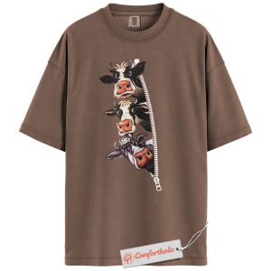 Funny Cow Zipper Shirt, Farm Animal T-Shirt, Cute Dairy Cow Graphic Tee, Country Life Gift, Cow Lover Comfort Colors Shirt