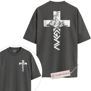 Christian Mountain Cross Shirt, Faith Graphic T-Shirt, Religious Nature Tee, Spiritual Hiking Gift, Comfort Colors Shirt 2-Sided