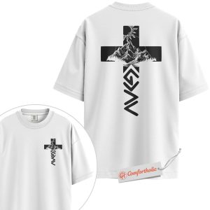 Alternative view of Christian Mountain Cross Shirt, Faith Graphic T-Shirt, Religious Nature Tee, Spiritual Hiking Gift, Comfort Colors Shirt 2-Sided