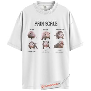 Alternative view of Pain Scale Opossum Shirt, Funny Medical T-Shirt, Nurse Doctor Humor Graphic Tee, Animal Meme Comfort Colors Shirt
