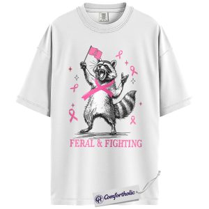 Alternative view of Feral and Fighting Raccoon Shirt, Breast Cancer Awareness T-Shirt, Pink Ribbon Support Graphic Tee, October Survivor Gift For Women, Comfort Colors Shirt