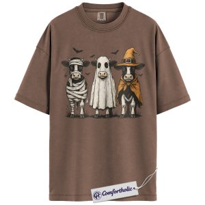 Spooky Cow Shirt, Halloween Farm Animal T-Shirt, Funny Ghost Witch Mummy Cow Graphic Tee, Cute Fall Comfort Colors Shirt