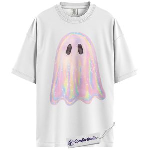 Alternative view of Pastel Ghost Shirt, Cute Rainbow Halloween T-Shirt, Aesthetic Spooky Season Tee, Kawaii Ghost Graphic Top, Halloween Comfort Colors Shirt