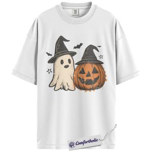 Alternative view of Halloween Ghost Pumpkin Shirt, Cute Witch Hat T-Shirt, Spooky Jack O’Lantern Graphic Tee, Funny Fall Festival Outfit, Halloween Comfort Colors Shirt