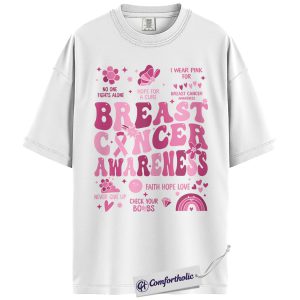 Alternative view of Breast Cancer Awareness Shirt, Pink Ribbon Retro T-Shirt, Support Hope Cure Graphic Tee, October Fundraiser Gift for Women, Cancer Awareness Comfort Colors Shirt