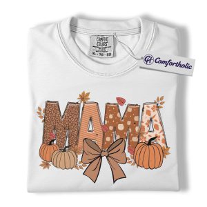 Alternative view of Fall Mama Shirt, Autumn Pumpkin Bow T-Shirt, Cute Thanksgiving Graphic Tee, Cozy Seasonal Outfit for Moms, Family Comfort Colors Shirt