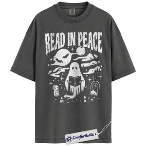 Alternative view of Read in Peace Shirt, Funny Ghost Book Lover T-Shirt, Spooky Halloween Reading Graphic Tee, Librarian Bookish Outfit, Halloween Comfort Colors Shirt