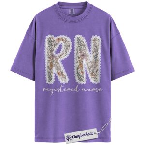 Alternative view of Registered Nurse Shirt, Floral Medical Worker T-Shirt, Cute Healthcare Graphic Tee, Gift for RN Nurses, Comfort Colors Shirt
