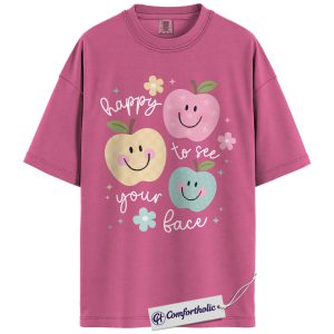 Alternative view of Happy to See Your Face Shirt, Cute Smiley Apple T-Shirt, Positive Teacher Appreciation Tee, Kindness Classroom Graphic Gift, Comfort Colors Shirt