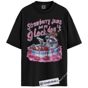Strawberry Jam Raccoon Shirt, Funny Trash Panda Meme T-Shirt, Cowboy Western Graphic Tee, Humorous Animal Joke Comfort Colors Shirt
