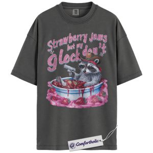 Alternative view of Strawberry Jam Raccoon Shirt, Funny Trash Panda Meme T-Shirt, Cowboy Western Graphic Tee, Humorous Animal Joke Comfort Colors Shirt