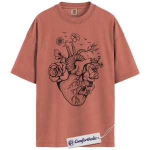 Alternative view of Floral Heart Anatomy Shirt, Cardiology T-Shirt for Medical Students, Artistic Cardiologist Graphic Tee, Aesthetic Gift for Doctors & Nurses, Healthcare Worker Comfort Colors Shirt