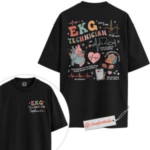 Personalized EKG Technician Shirt, Custom Name Medical Worker T-Shirt, Cute Heartbeat Graphic Tee, Cardiovascular Tech Gift Idea, Cardiology Comfort Colors Shirt 2-Sided
