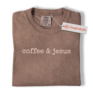 Coffee and Jesus Shirt, Christian Faith T-Shirt, Minimalist Religious Graphic Tee, Inspirational Morning Outfit Gift, Faith-Based Comfort Colors Shirt