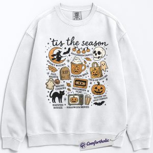 Alternative view of Tis the Season Sweatshirt, Fall Favorites Graphic Sweatshirt, Pumpkin Spice & Movie Night Sweatshirt, Halloween Comfort Colors Sweatshirt