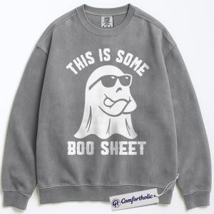 Alternative view of Boo Sheet Sweatshirt, Funny Halloween Ghost Pun Sweatshirt, Spooky Season Graphic Sweatshirt, Halloween Comfort Colors Sweatshirt