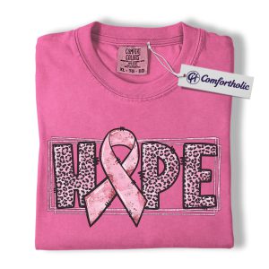 Hope Pink Ribbon Shirt, Breast Cancer Awareness T-Shirt, Leopard Print Support Tee, Inspirational October Gift for Women, Comfort Colors Shirt